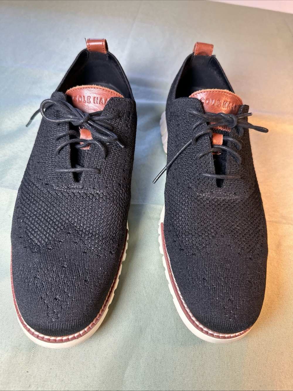 Cole Haan Black Knit Boat Shoes with Brown Leather Trim